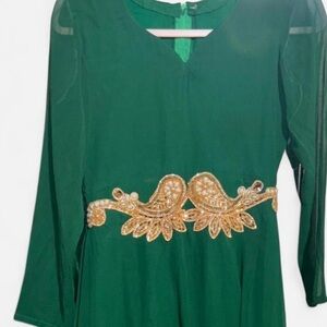 Elegant Green A Line Embellished Women's Maxi Dress